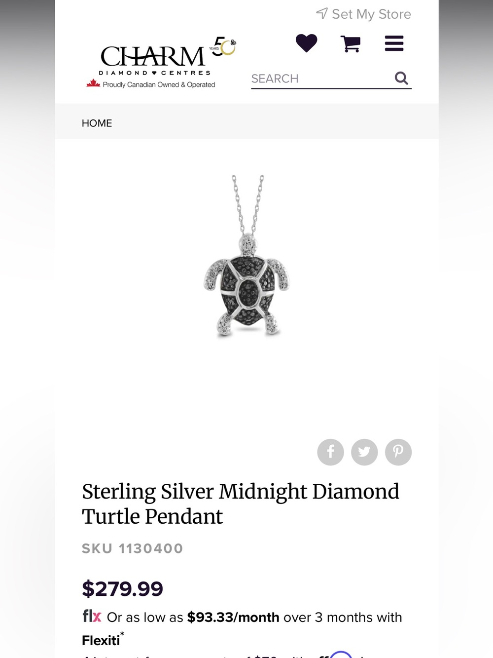 Sterling Silver Turtle Pendant with Black Diamonds & Pandora Chain